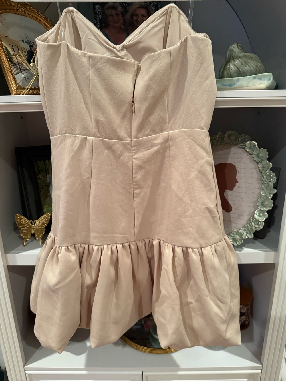 Strapless Tan Ruffle Mini Dress - Picture 4 of 5